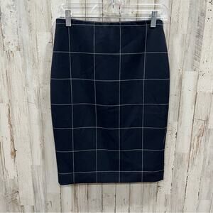 Ann Taylor Navy Blue Windowpane Plaid Pencil Career Business Skirt Size 0 Church